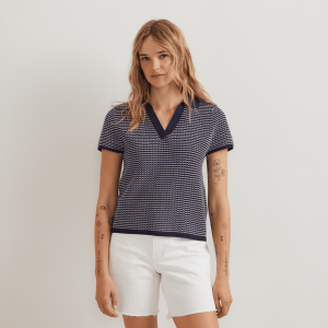 Women’s Textured Microstripe Polo Sweater