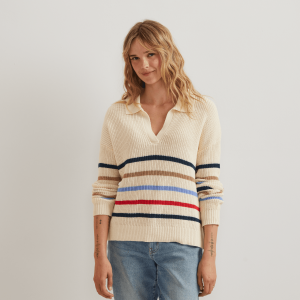 Women’s Johnny Collar Multi-Stripe Sweater