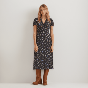 Women’s Camp Collar Short-Sleeve Midi Dress